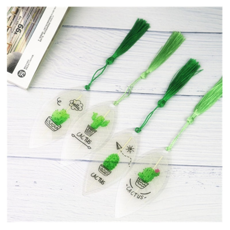 1 set (4 pcs) Cartoon Lovely plant Transparent Leaf vein Tassel Bookmarks Creative Gifts Student learning Stationery Office