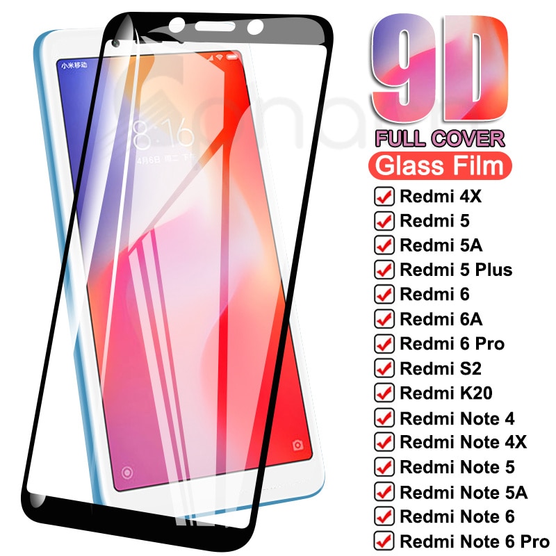 9D Tempered Glass For Xiaomi Redmi Note 6 5 5A 4 4X Pro Full Screen Protector Redmi 5 Plus 5A 6 6A 4X S2 Go K20 Protective Film