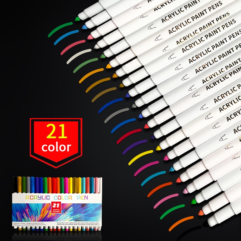 21 Color Permanent Acrylic Paint Marker Pen for Ceramic Rock Wood Fabric Canvas Painting Office school supplies Calligraphy pen
