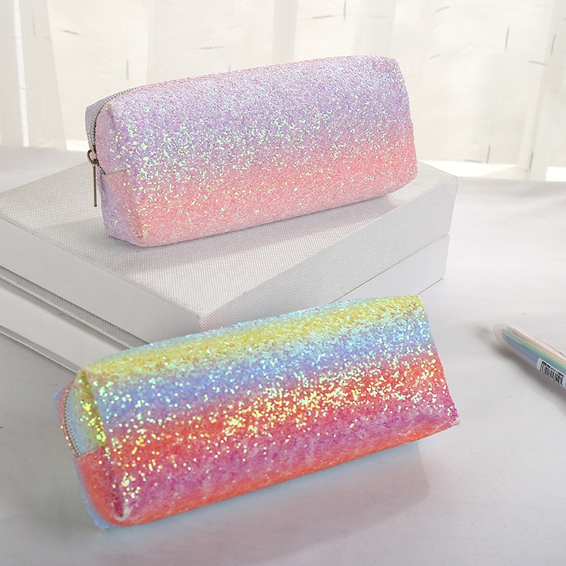 Laser Version of Laser Square Pencil Case Mixed Color Student School Supplies Large Capacity Pencil Storage Bag Kids Pencil Bags
