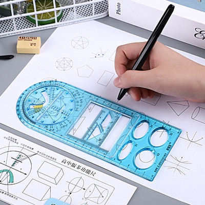 Multi-function Drawing Ruler Set Geometric Figure Ruler High School Mathematics Drawing Template Cute Ruler with Holes