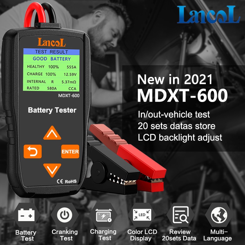 Lancol MDXT600 Car Battery Tester 12V Load Testers with Colorful LCD Screen 40-2000 CCA Alternator Charging & Cranking Syste