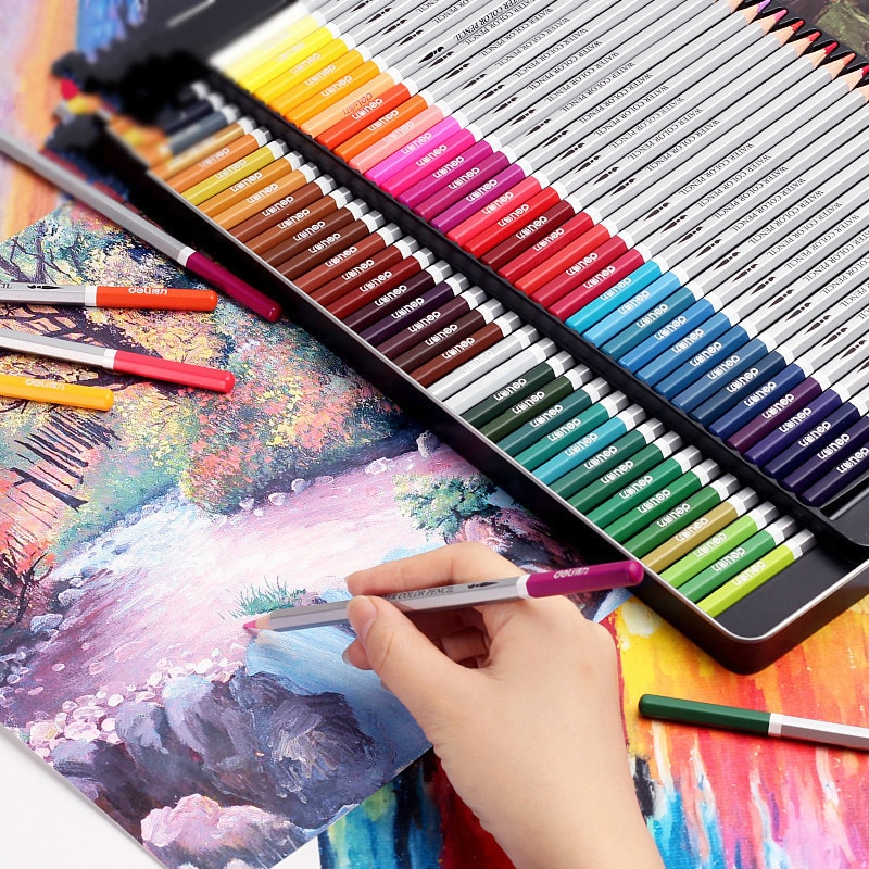 Deli Color Watercolor Pencil Cyan De Colores Crayon Painting Tool Lapis Lazuli De Prismacolor Coloring Fill Color Pen Painting