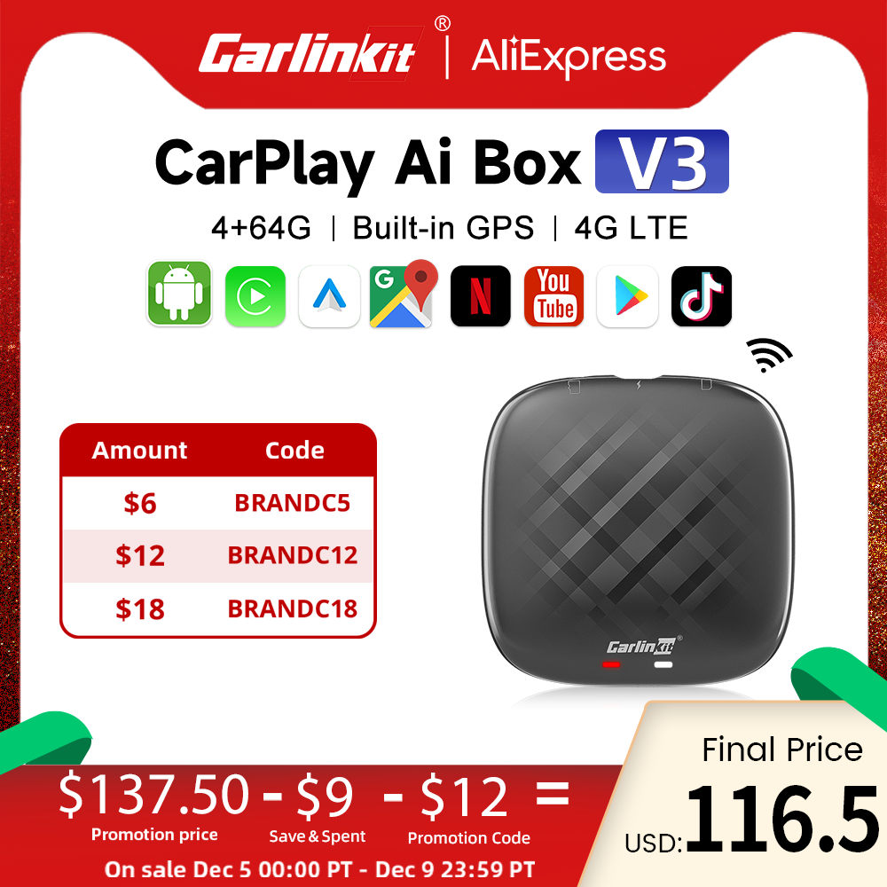 Carlinkit Wireless Android Auto CarPlay Netflix YouTube For Audi Benz Volvo VW Toyota Hyundai KIA Nissan Ford Skoda etc. AI Box