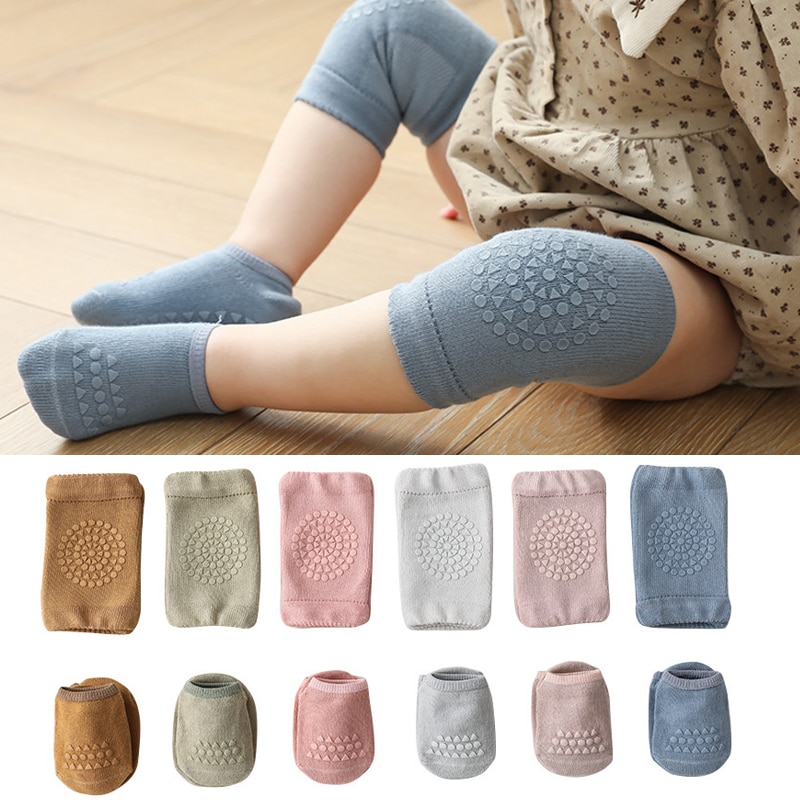 0-3Y Baby Knee Pads Socks Set Solid Color Anti Slip Socks Kneecap Kids Crawling Safety Floor Socks Knee Protector For Girls Boys