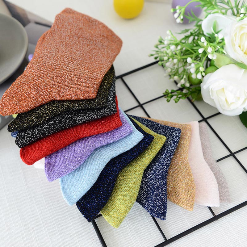 Sweet Cute Gold And Silver Glitter Shiny Socks For Women Fashion Breathable Spring Autumn Sock Bright Sparkling Korean Style Sox
