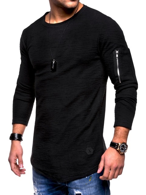 Men's round neck long-sleeved T-shirt solid color zipper O-neck long-sleeved shirt personality style