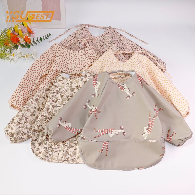 Infant Baby Cartoon Print Bibs Girls Boys Long Sleeve Waterproof Burp Cloths Newborn Fashion Kids Accessories Cute Clothing
