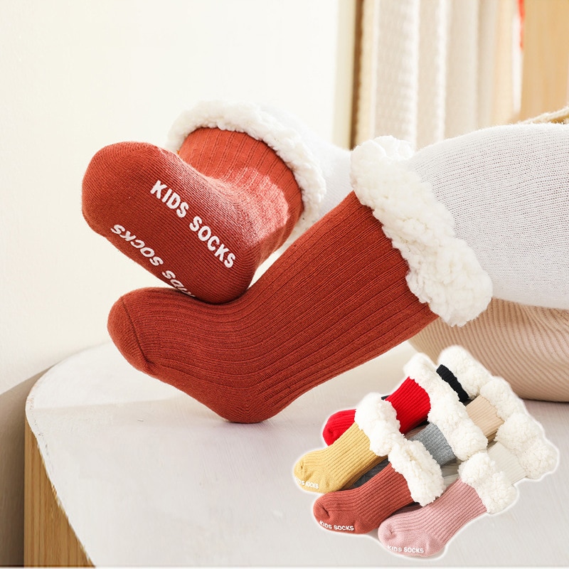 Winter Baby Socks Warm Anti Slips Cotton Kids Hose Toddler Plus Fleece Spanish Sock Infant Floor Sokken for Baby Girls Boy Foot