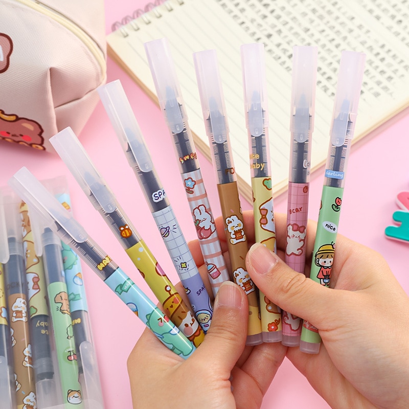 8Pcs/Box Large Capacity Quick Drying Gel Pen Cartoon Straight Liquid 0.5mm Water Based Pen Study Examination And Office