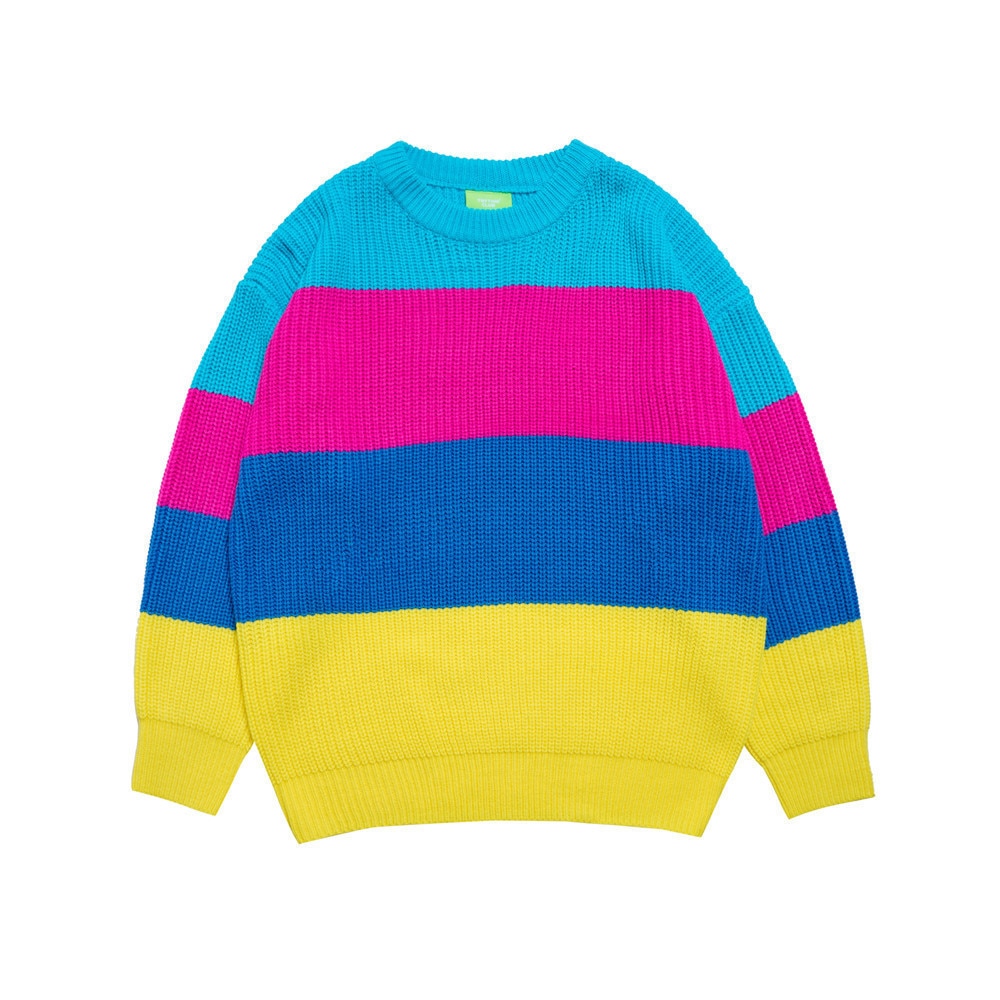 2021 Korean Fashion Rainbow Striped Men Stylish Jumper Sweater Casual Knitwear Kpop Women Loose Pullover Lounge Wear Pull Femme