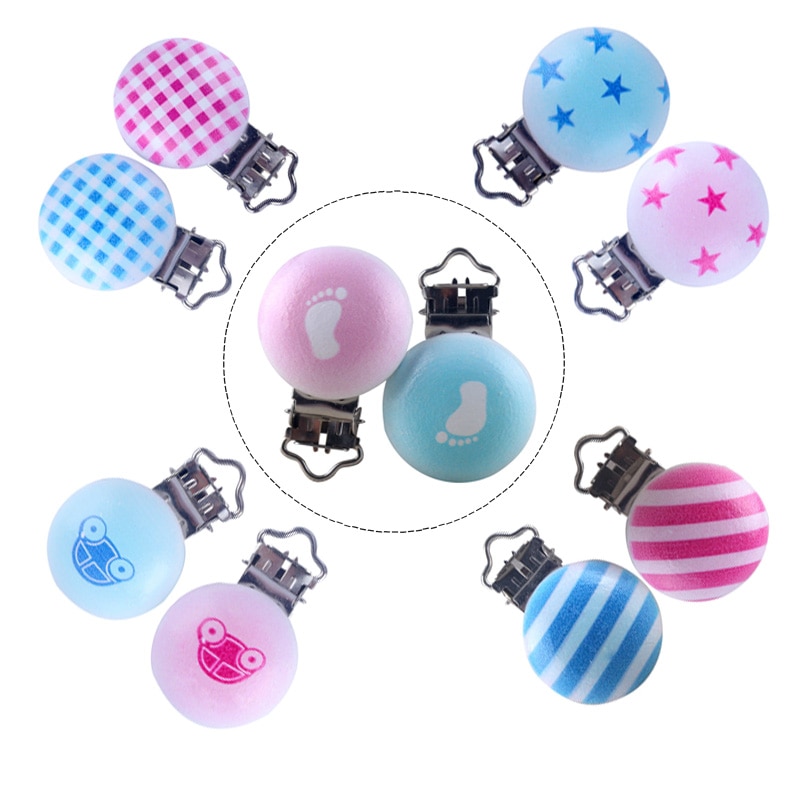 5PCS Wood Pacifier Clip Baby Nipple Holder for Clip Baby Pacifier Chain Accessories Wooden Clips