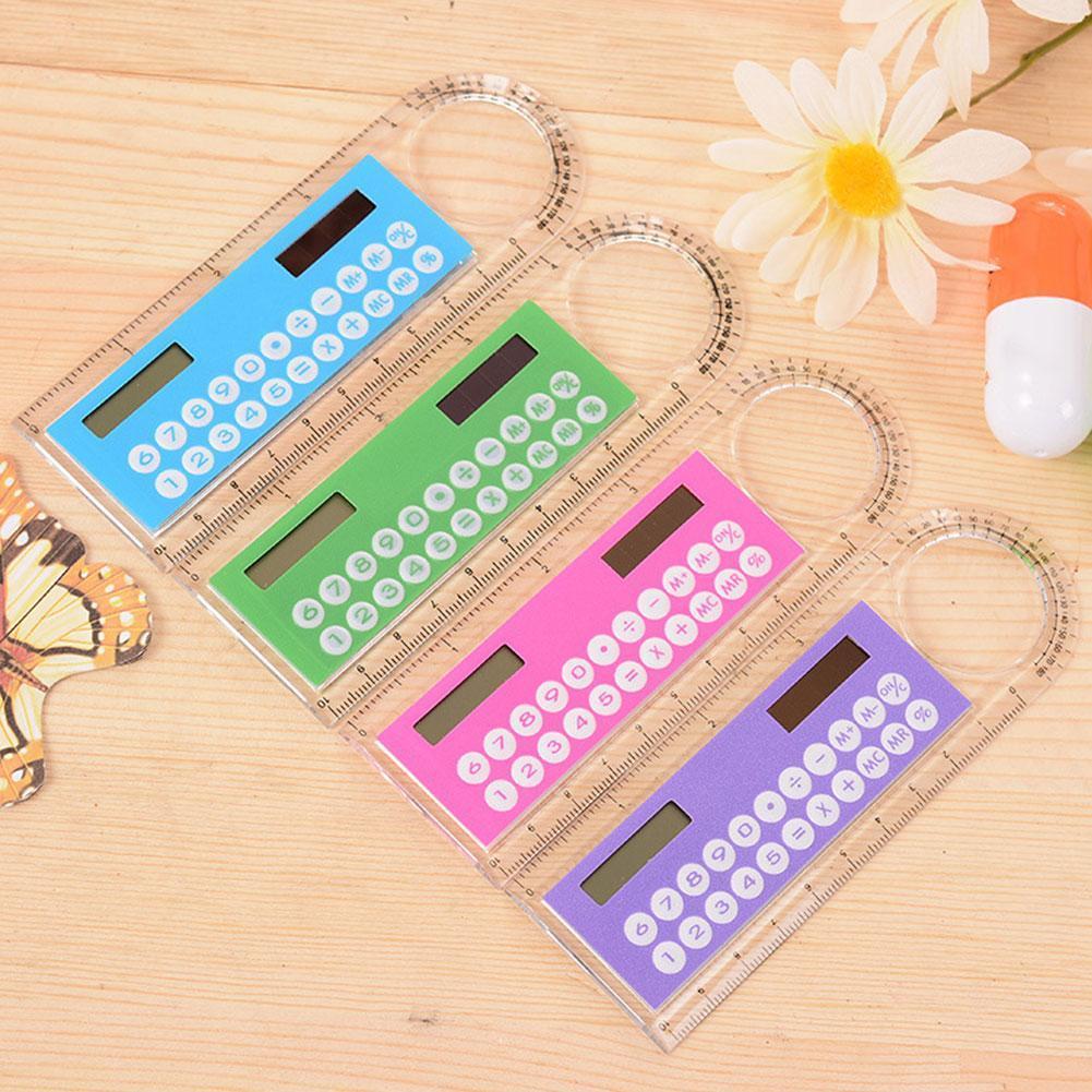 Random Color Calculator Ruler 1PCS Mini Ultra-thin Straight Ruler With Calculator Magnifier Multifunction Calculator School Use