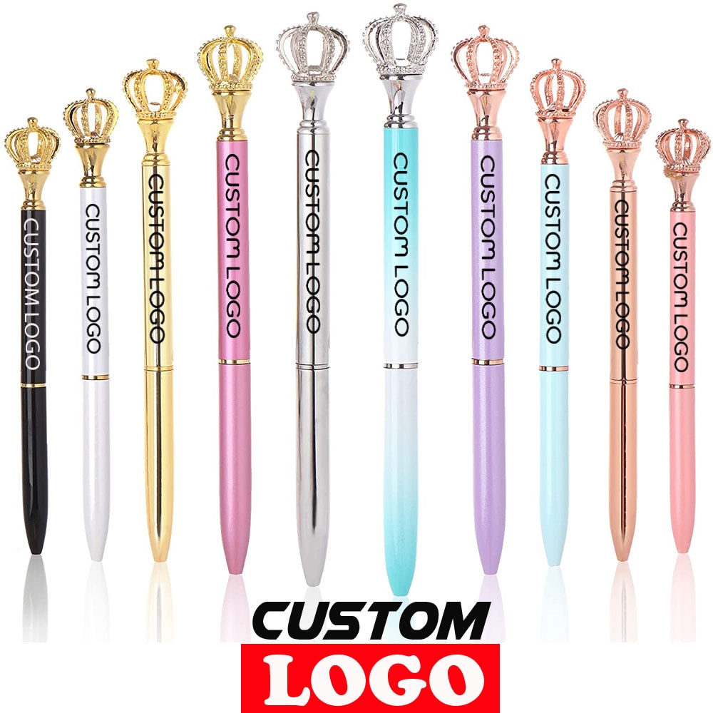 100Pcs Crystal Metal Retractable Ballpoint Pens With Crown And Diamond Decoration For School Office Supplies Gifts Custom Logo