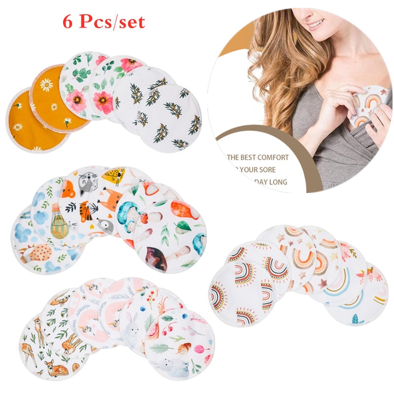 6Pcs Reusable Bamboo Fiber Breastfeeding Pads Washable Nursing Pads Absorbent Safe Breast Pads for Maternity Women 10cm