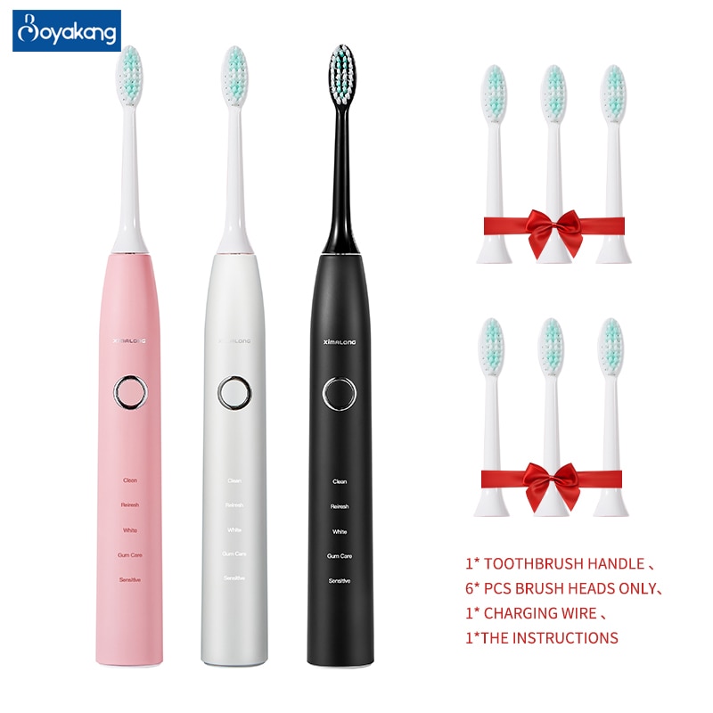 Boyakang Sonic Electric Toothbrush Rechargeable Replaceable Heads 5 Modes IPX7 Waterproof Type-c Charger Dupont Bristles