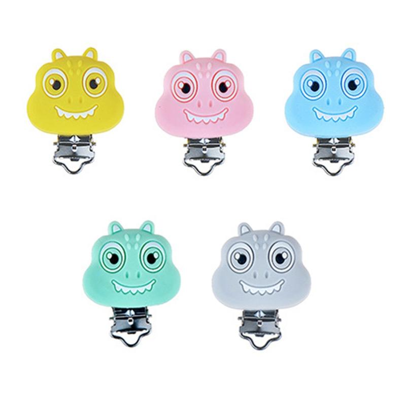 Cartoon Dinosaur Pacifier Clip Food Grade Silicone Baby Teether Safety Clasp Dummy Nipple Holder Clip Anti-drop Accessories