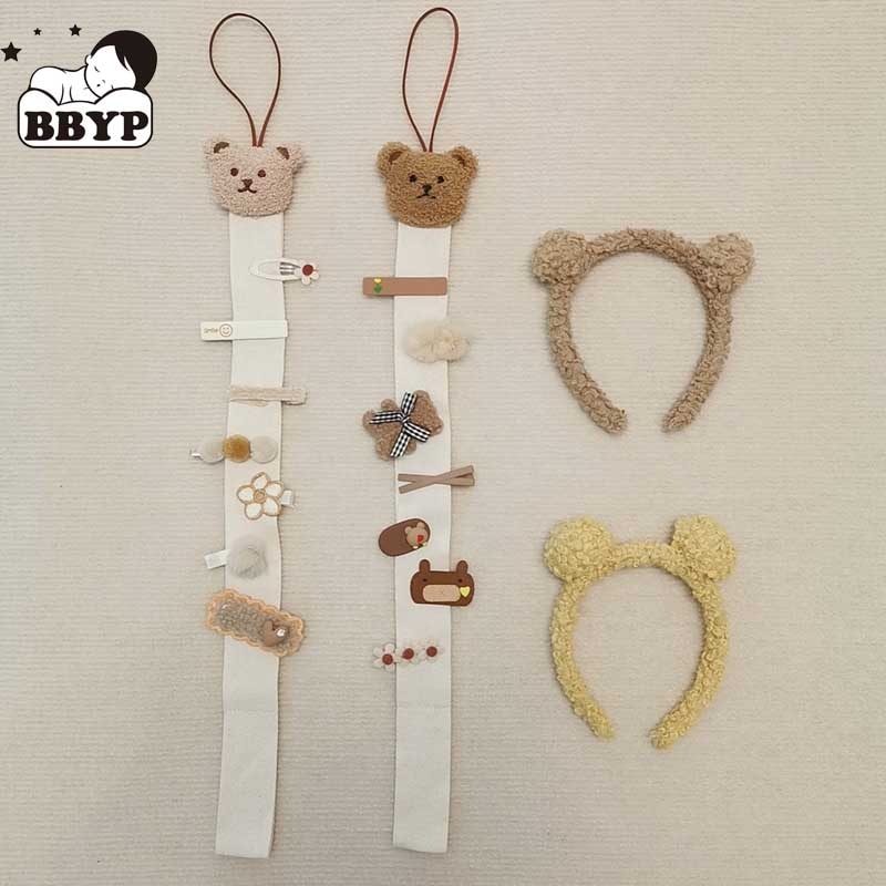 2Pcs Cartoon Bear Shape Hair Bows Storage Belt For Girls Hair Clips Barrette Hairband Hanging Organizer Strip Holder
