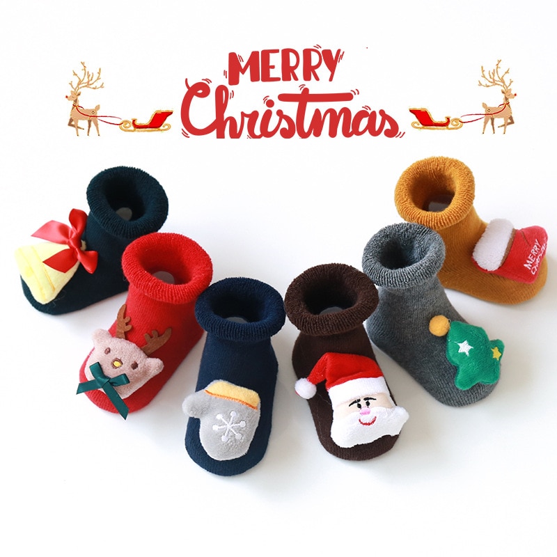 2021 New Cute Cartoon Christmas Baby Socks Newborn Keep Warm Elk Kids Socks Infant Toddler Non-Slip Socks For 0-18 Months