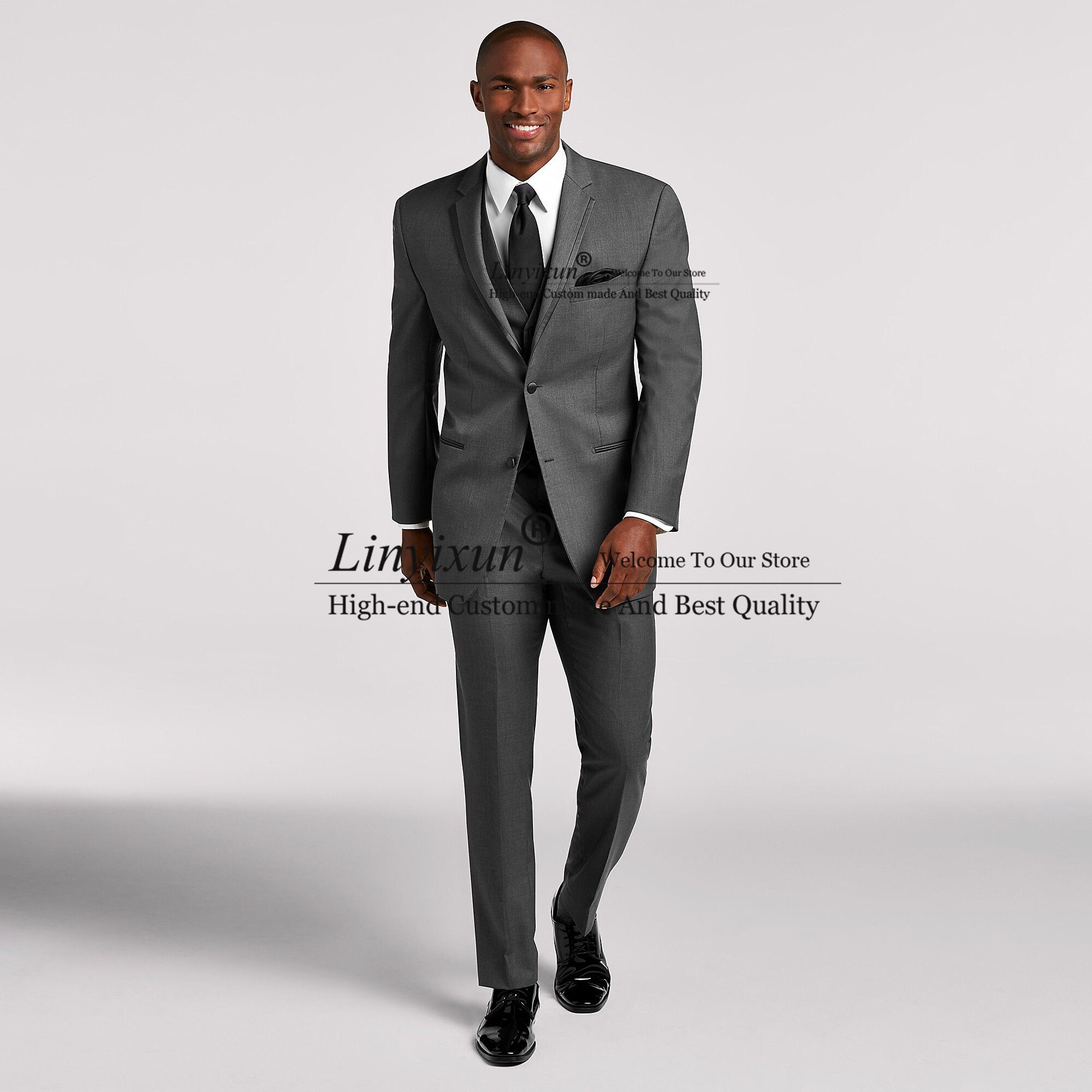 Fashion Grey Mens Suit Slim Fit Formal Business Blazer Wedding Groom Tuxedo Office Wear 3 Pieces Jacket Vest Pants Costume Homme