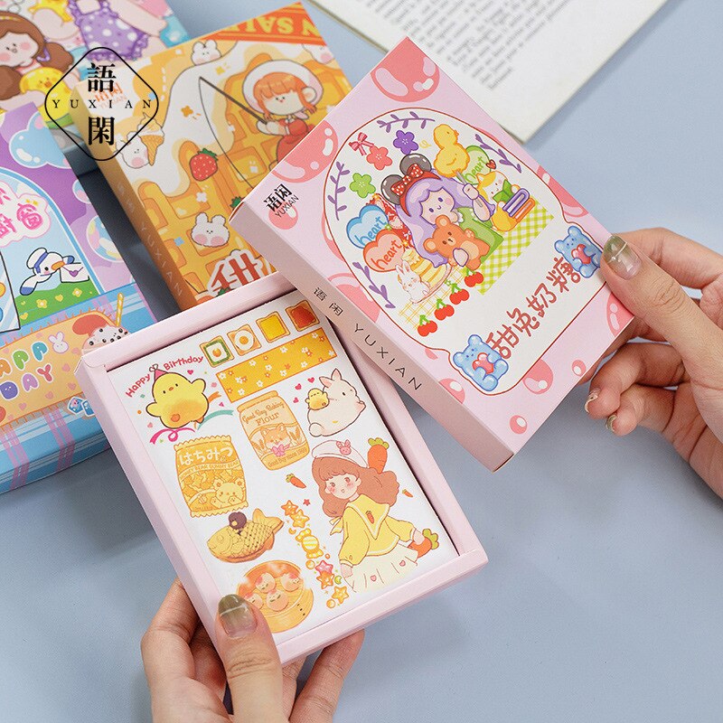 Words Free Boxed Sticker Set Colorful Dream Series Salt Retro Pocket DIY Material Stickers 50Sheets kawaii stickers personalized