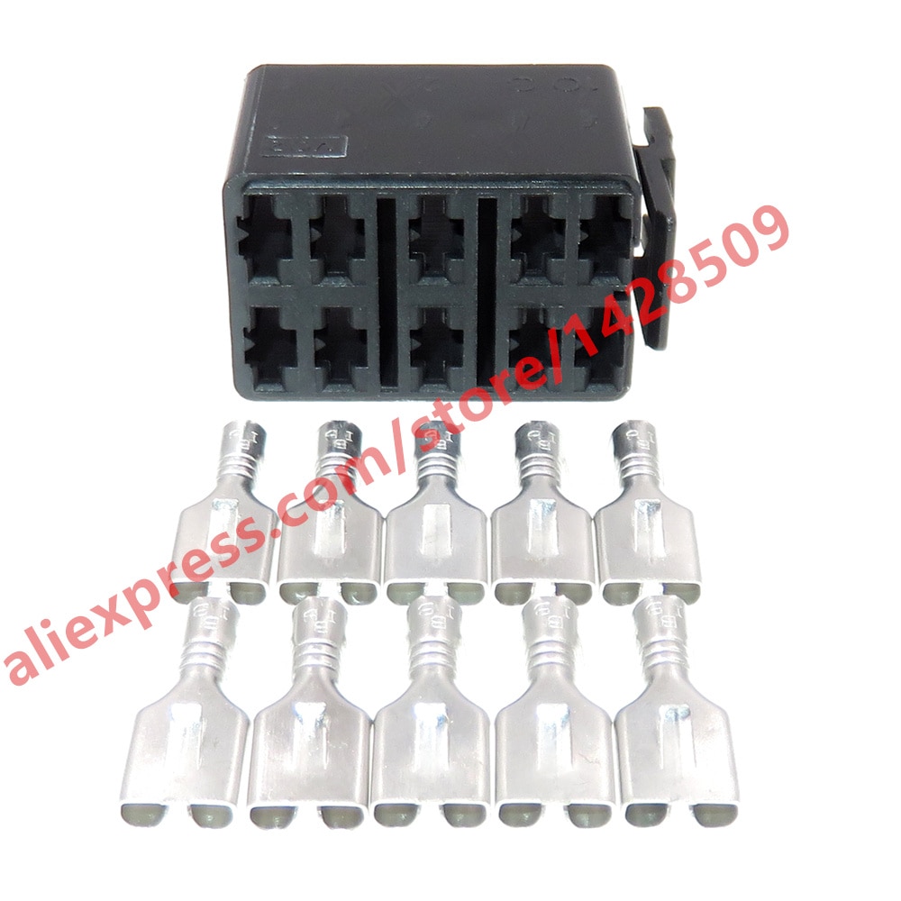 5 Sets 10 Pin Car Electric Wire Cable Connector 6.3 Series Automobile Large Current Unsealed Socket With Terminal