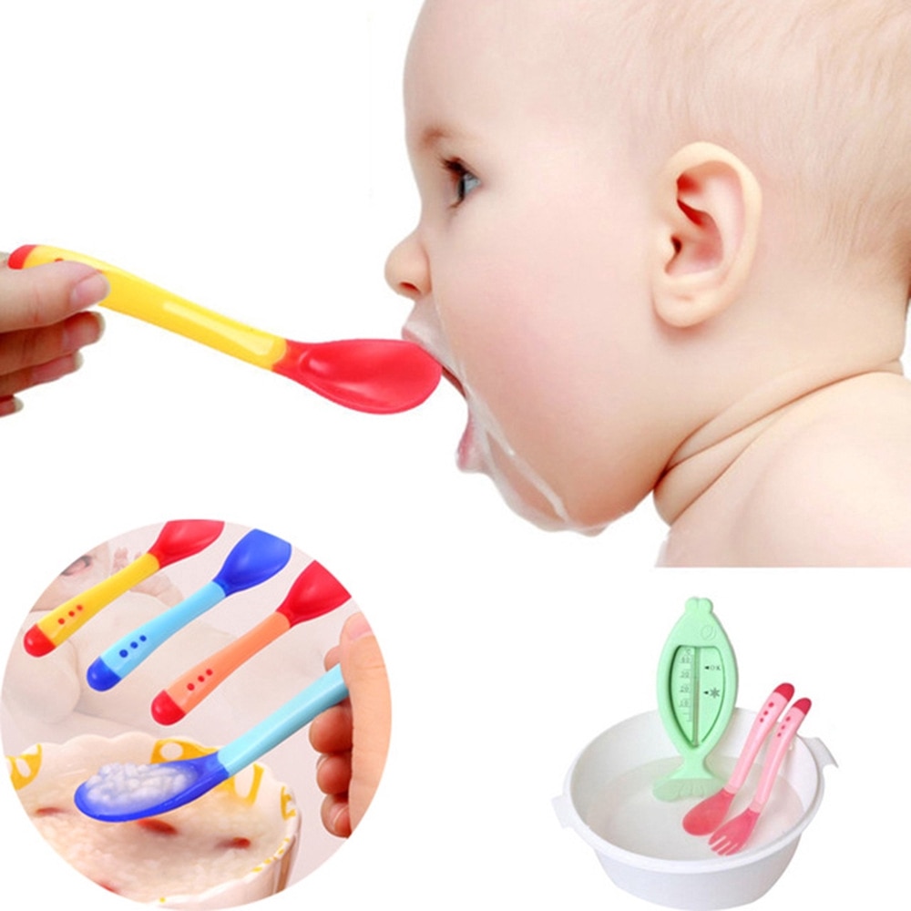 3 Colors of Temperature Sensing Spoon, Suitable for Children's Silicone Head Feeding Baby Spoon Heat Sensitive Baby Tablewa