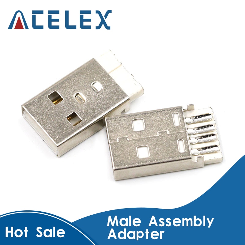 10pcs USB 2.0 A Male Assembly Adapter Connector Plug Socket White Nickel Plated