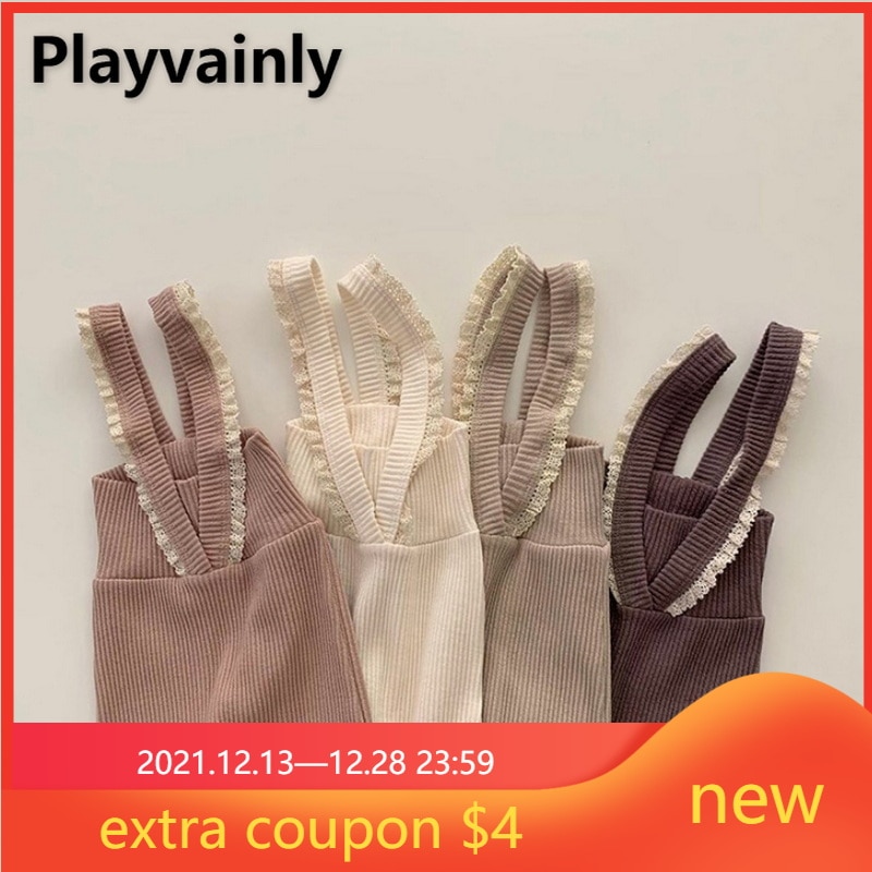 2022 New Spring Autumn Baby Girl Leggings Solid Color Waffle Overalls Pants+Lace Cap+Headwear Children Clothes 0-2Year E5114