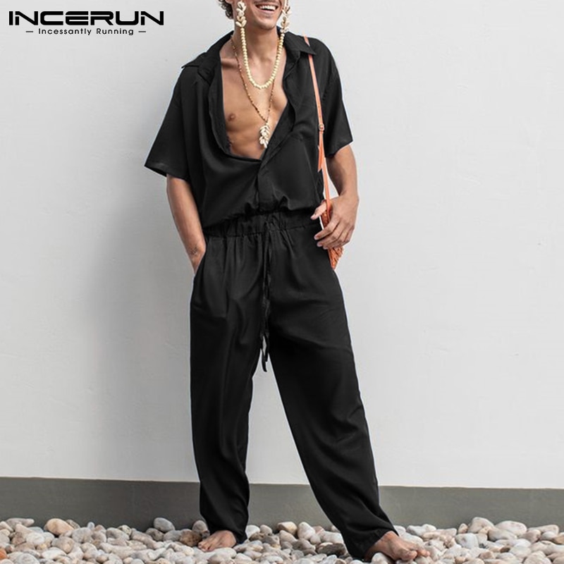 New Men's Fashion Casual Style Hot Sale Onesies Stylish Male Solid Color Comfortable Short-sleeved Jumpsuits S-5XL 2021 INC