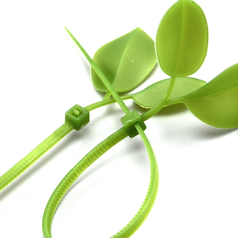 Nylon plastic cable automatic loop, leaf-shaped green nylon cable tie, 2.7mm wide Christmas tree lashing nylon cable tie