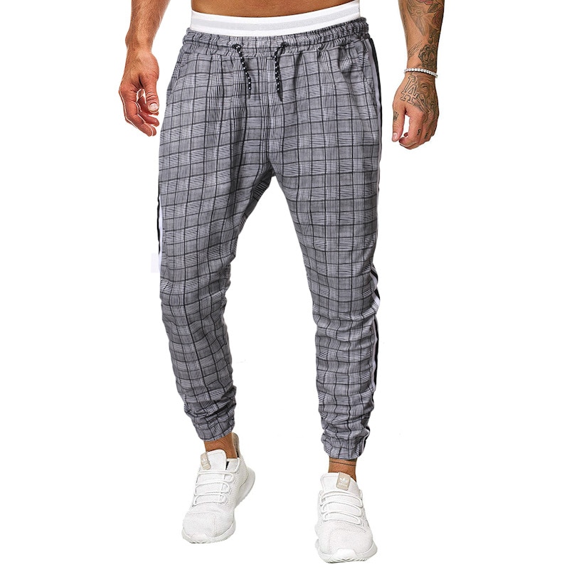 2022 New Mid-Waist And Small Feet Outdoor Sports Men's Plaid Casual Pants Fashion Trousers Direct Sales