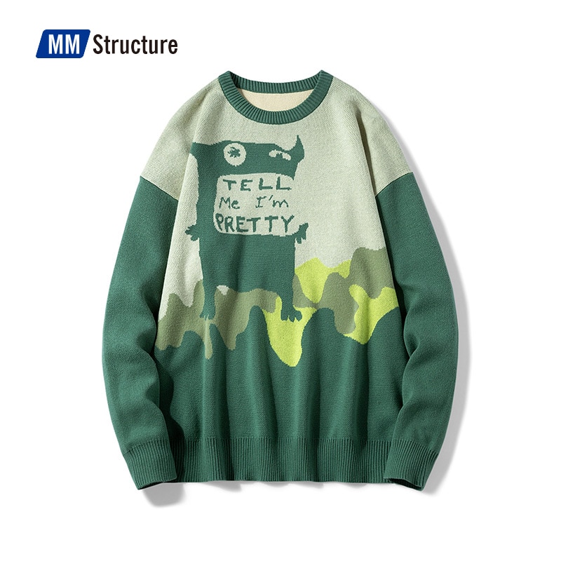 Cartoon Jacquard Sweater Male Winter Trend Designer Harajuku Oversize Sweaters 100% Cotton Japanese Unisex Streetwear Pullover