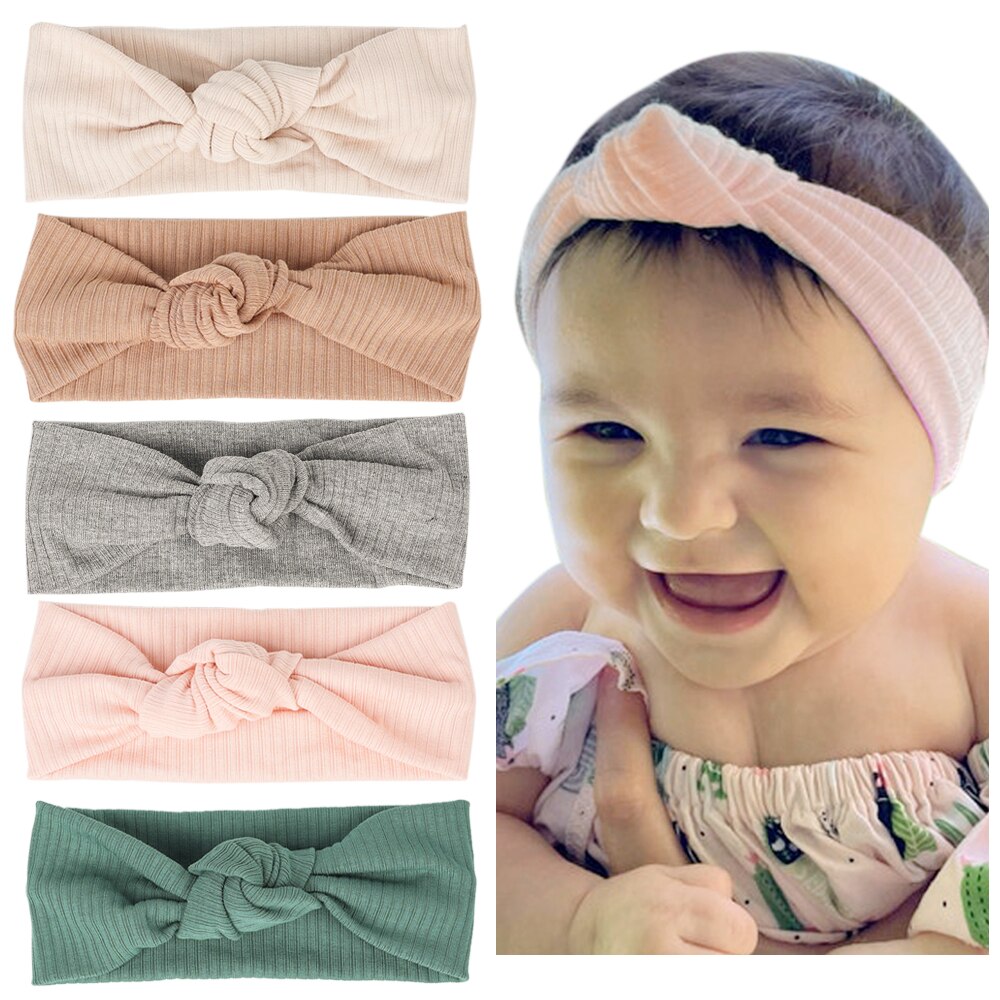 Children Headwear Wholesale Solid Color Baby Thread Cotton Hair Band Baby Knot Rabbit Ear Headband