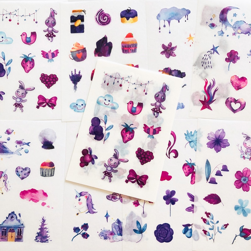 8 Sheets /Pack Purple Sweet Things Washi Paper Sticker Notebook Phone Decoration