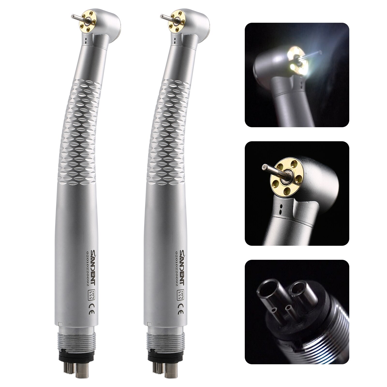 2Pcs Dental High speed hand piece 4 Hole E-generator 5 Light LED Push Button Single Water Spray Turbine Handpiece