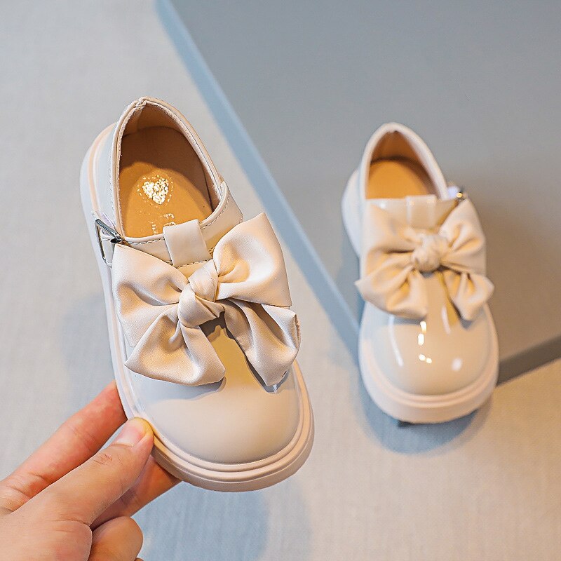 Children's Leather Shoes Flats T-strap With Big Ribbon Bowtie Fashion Princess Classic Girls Leather Shoes For Wedding Part