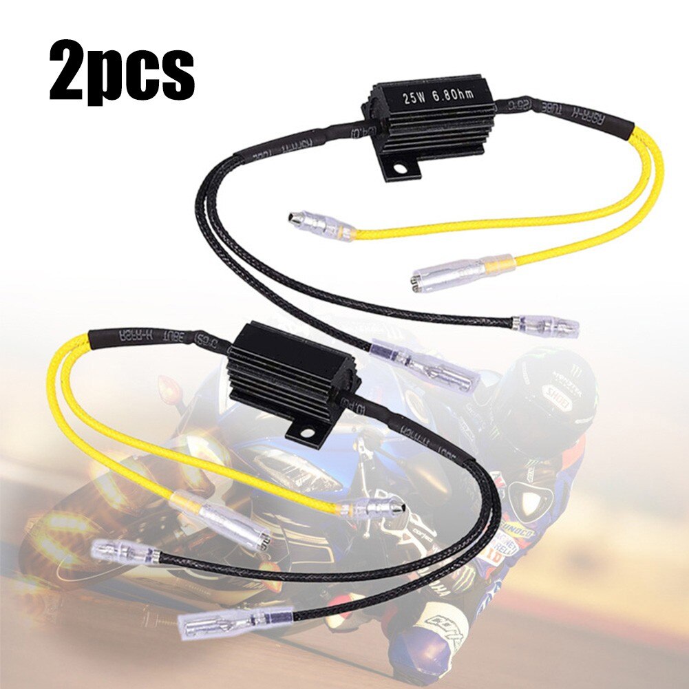 2 x For Motorcycle Load Decoding Resistor Emergency LED Light Repair 25W 6.8Ω Black Shell With Terminal Cable Aluminum Housing