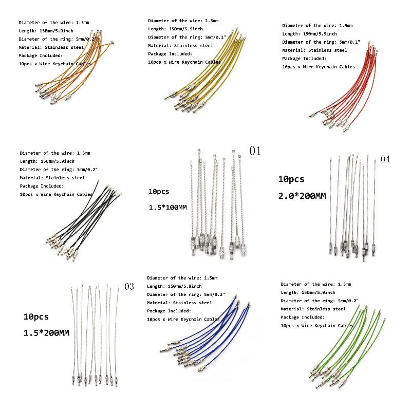 Stainless Steel Wire Keychain Cable Key Ring For Outdoor Hiking Tool New Desk Sets School Stationery Office Supplies 5/10PCS/Set