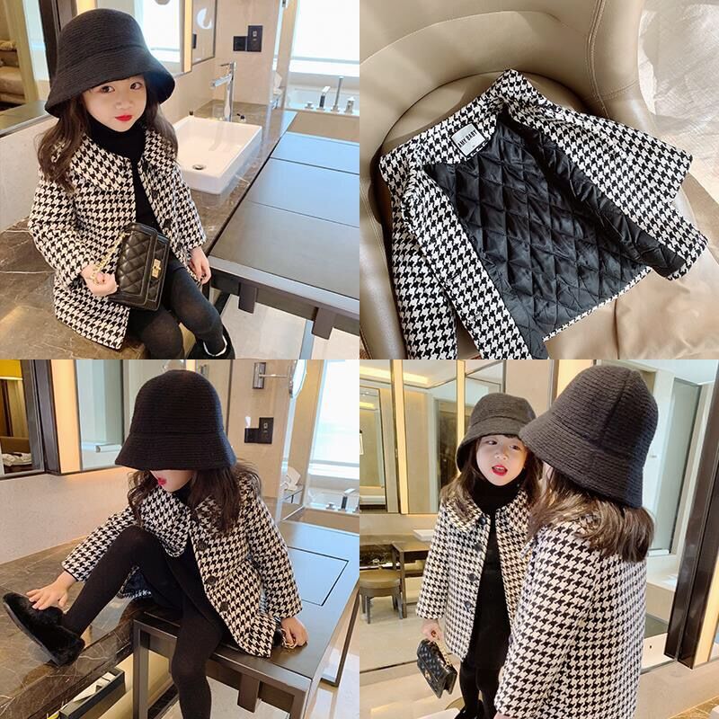 Winter Girls Woolen Jackets Kids Plaid Thicken Coats Children Autumn Clothes Warm Casual Kids Outwear Girls Wool Coat Overcoat
