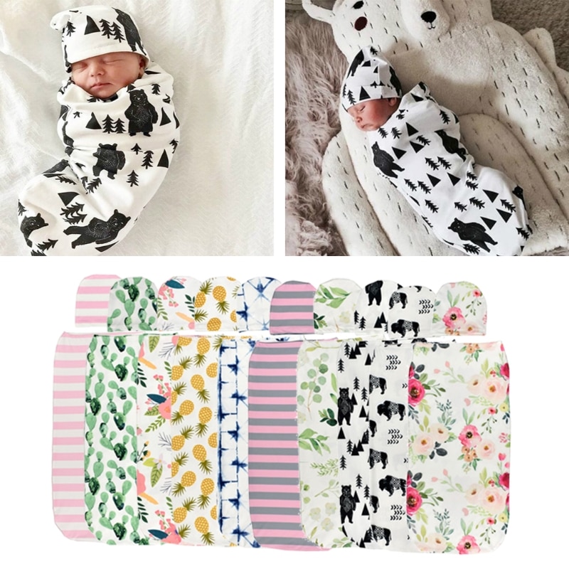 1 Pc Baby Swaddle Blanket +Cap Newborn Cocoon Wrap Cotton Swaddling Bag Sack Bedding Hot New Baby Girl and Boy Blankets
