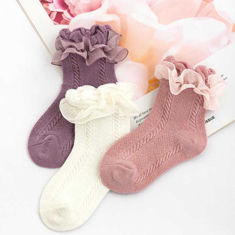 3 Pairs Baby Girls Princess Ruffles Cuff Socks Sweet Lace Floor Socks Children Cute and Sweet Baby Short Socks