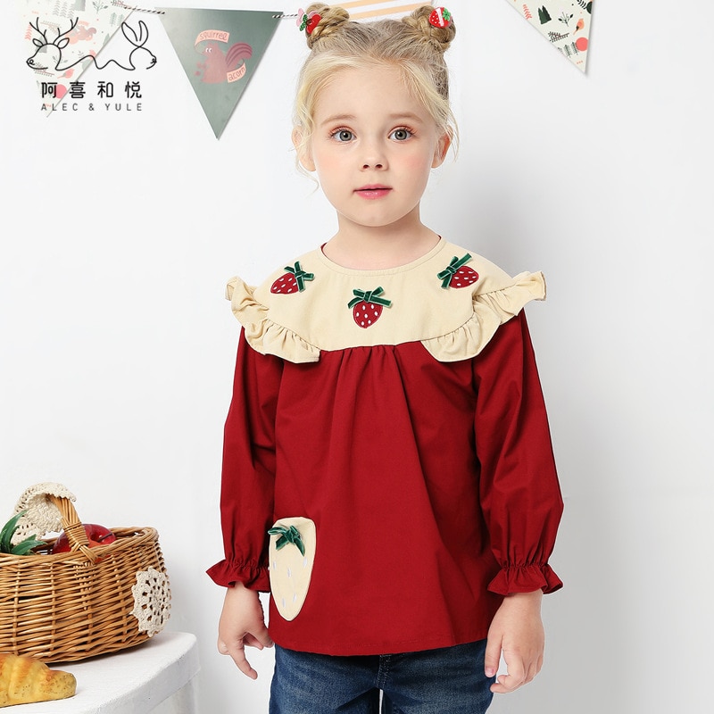 Autumn And Winter New Cotton Children's Waterproof Overalls Cartoon Apron Little Strawberry Baby Eating Clothes Baby Bibs B