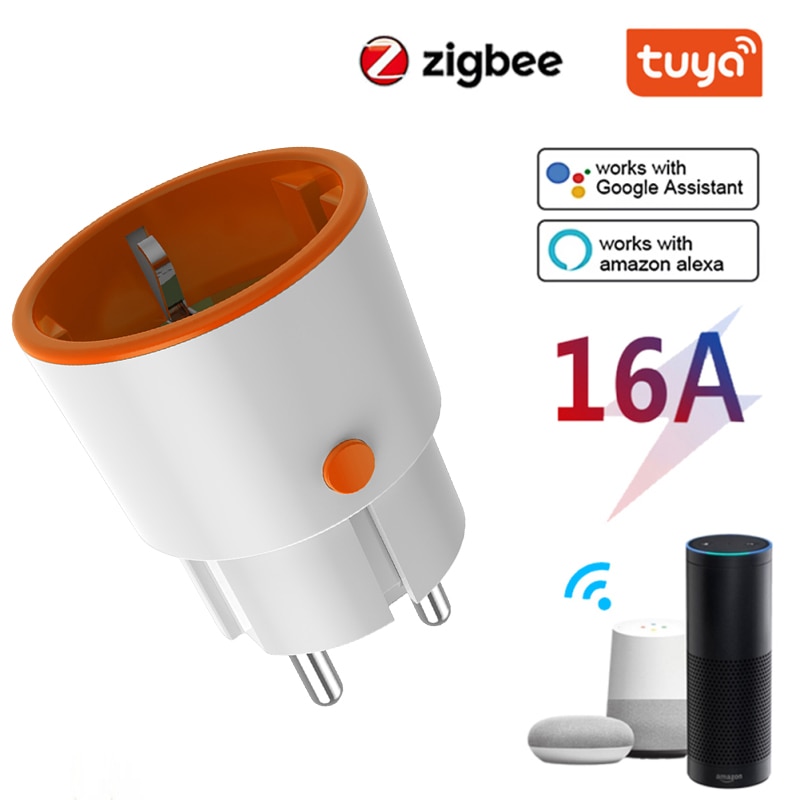 Tuya Smart Zigbee Plug Socket 3800W 16A EU Smart Socket Power Meter Remote Control Work With Alexa Google Home Hub Required