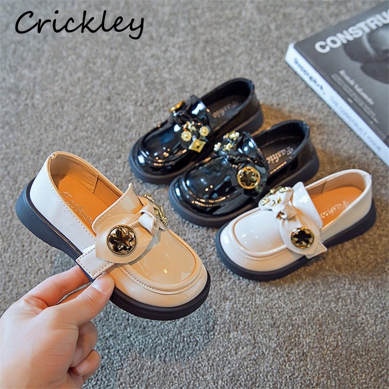 Metal Decorations Bow Girls Flats Shoes Fashion PU Leather Children Loafers Soft Bottom Anti Slip Spring Kids Single Shoes