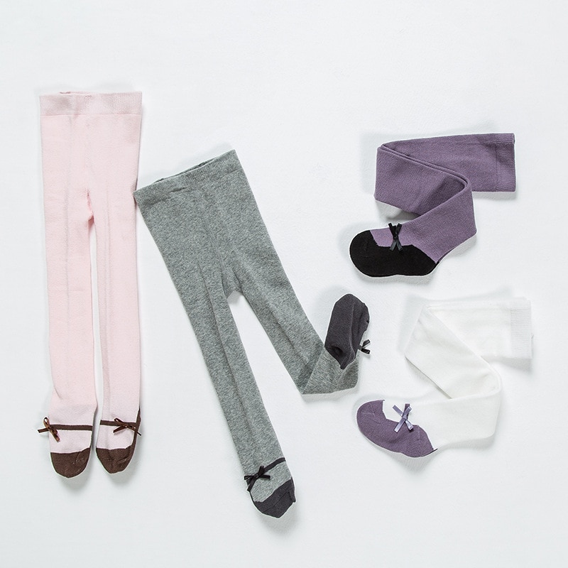 Autumn Winter Girls Tights Baby Girl Bowknot Pantyhose Cotton Knitted Cotton Fashion kids Pink Purple Stocking Pantyhose Tight