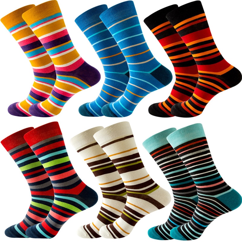 New Men's Street Fashion Gradient Color Striped Geometric Socks Autumn And Winter Cotton Socks Causal Dress Wedding Gift