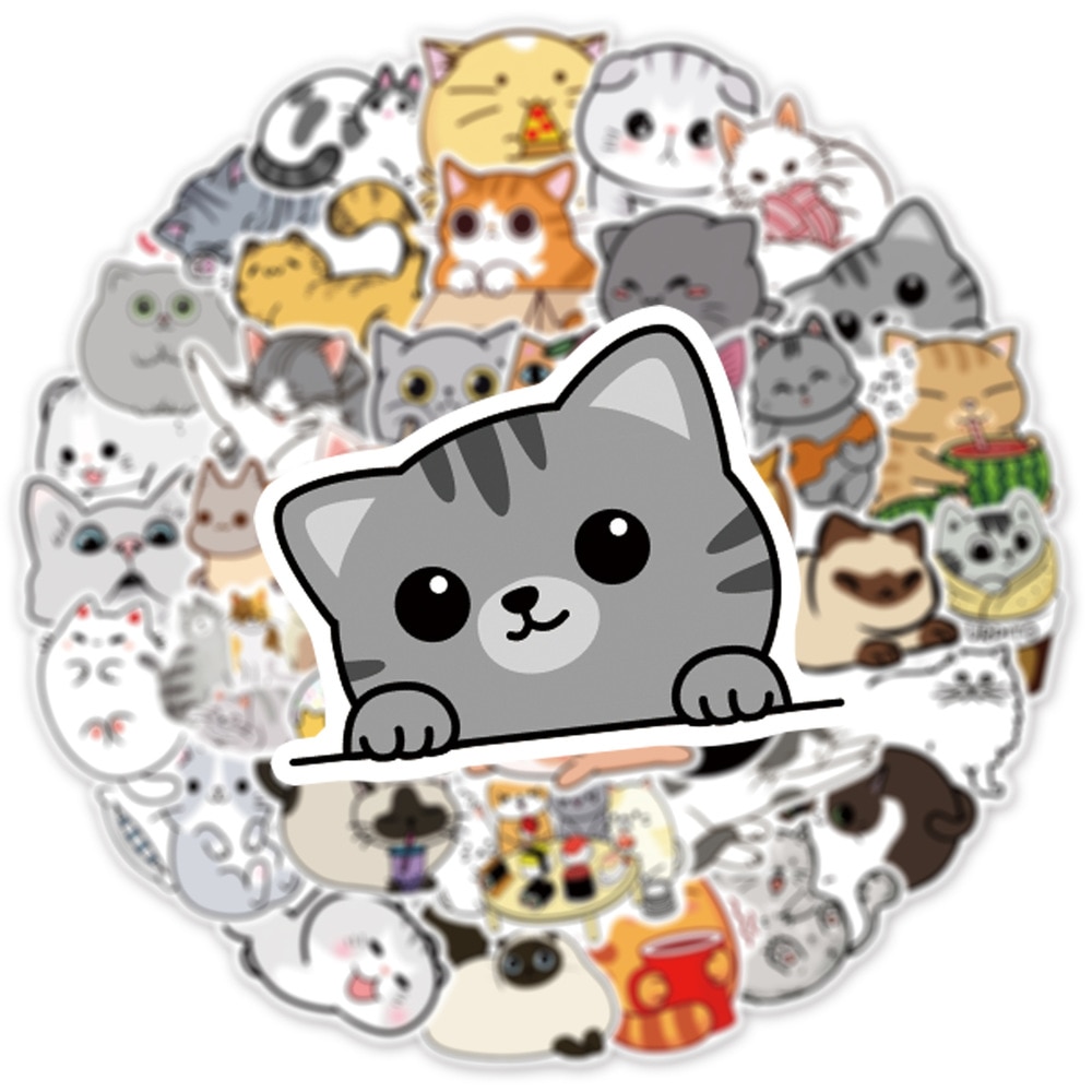 10/50Pcs Kawaii Cat Kitty Cartoon Stickers Graffiti Decals Waterproof Motorcycle Luggage Guitar Skateboard Kid Gift Sticker