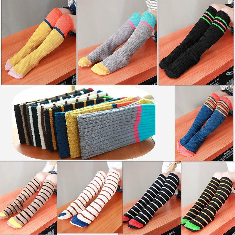Baby Kids Toddler Knee High Long Tube Socks Girls Boys Football Stripes Socks Cotton Children Sports School White Leg Warm Stuff