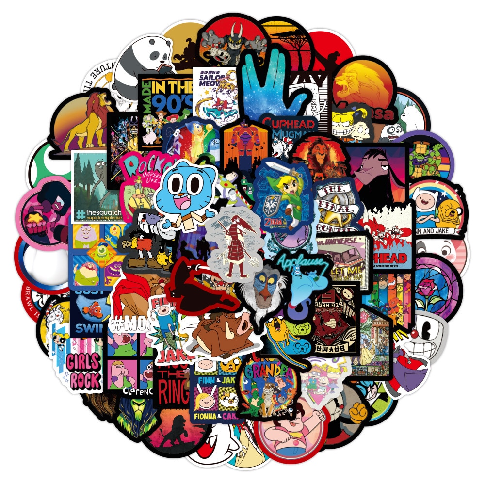 100Pcs Mix Cartoon Anime Stickers Graffiti Decals Laptop Phone Guitar Luggage Skateboard Waterproof Sticker Kid Toy